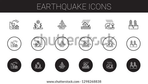 Earthquake Icons Set Collection Earthquake Landslide Stock Vector