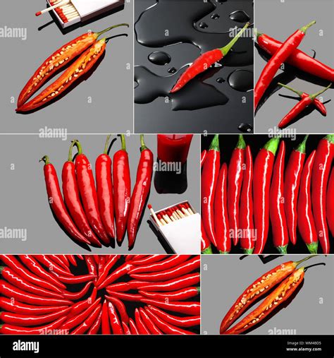 Fresh Red Hot Chili Peppers Collage Composition On A Square Frame Stock Photo Alamy