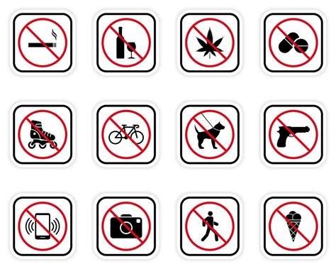 Forbidden Caution Pictogram Set Restriction Area Ban Black Silhouette