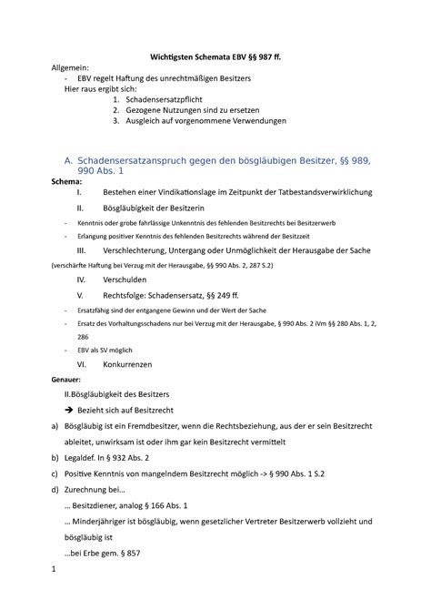 Schemata EBV Sachenrecht Wichtigsten Schemata EBV 987 Ff