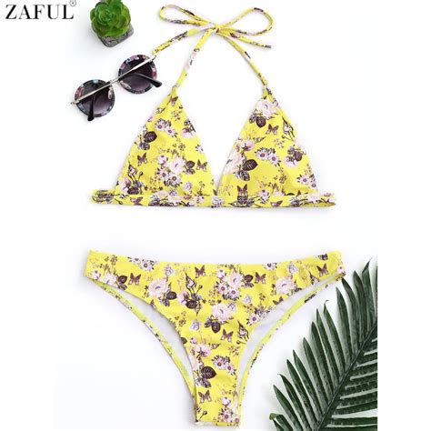 Zaful 2017 Women New Tiny Floral Padded High Cut Bikini Set SexyMid