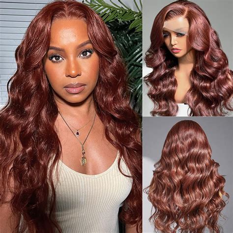 Amazon Inch Reddish Brown Lace Front Wigs Human Hair Body Wave