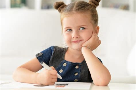 Cute Little Girl Thinking About Something Stock Photo Image Of