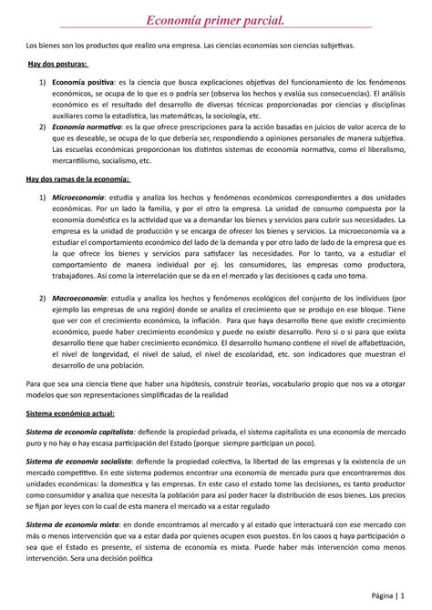 Primer Parcial Economia Economía primer parcial Los bienes son los