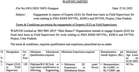 Wapcos Recruitment Walk In Field Supervisor Posts