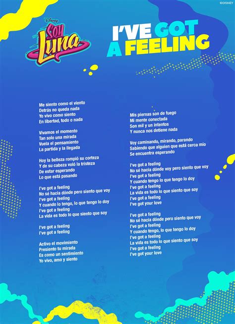 I Ve Got A Feeling Sl Nueva Temporada Letra Soy Luna Soy Luna