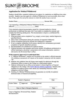 Fillable Online Sunybroome Application For Medical Withdrawal