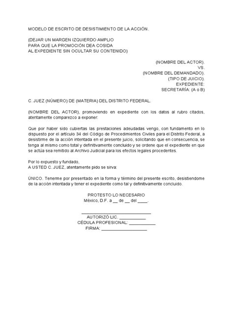 Modelo De Escrito Desistimiento De La Acción