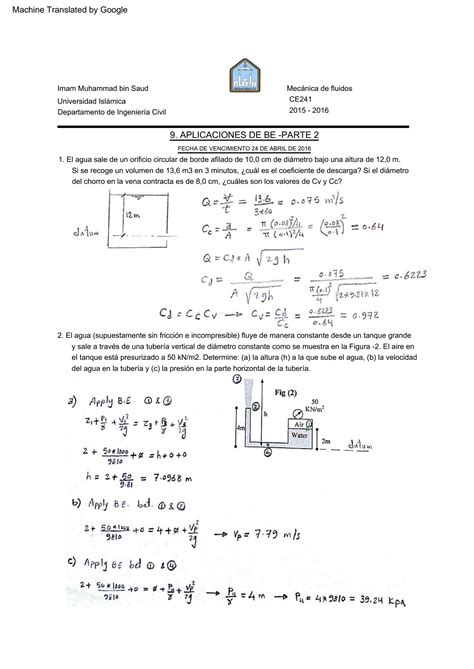 SOLUTION Examen Final Con Soluci N Para Mec Nica De Fluidos Ingenier A