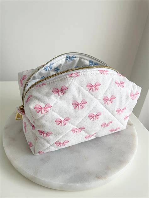 Pink And Blue Bow Ribbon Makeup Bag Toiletry Bag It Girl Makeup Bag