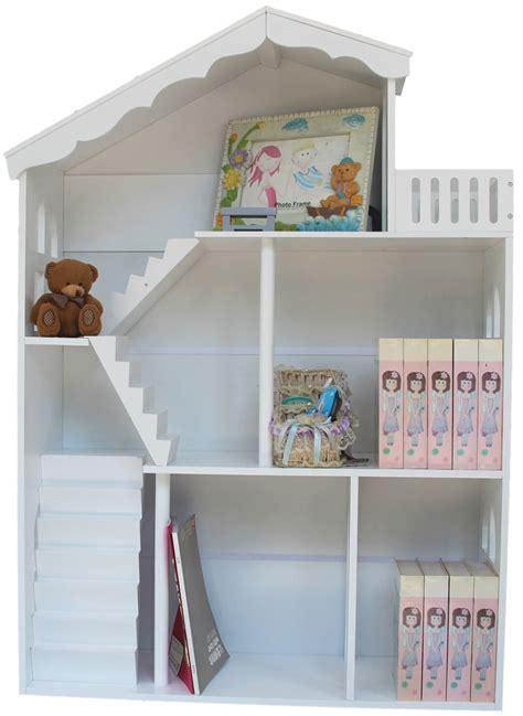 Fashion Style White Wooden Dollhouse Bookcase Children School Bookshelf ...