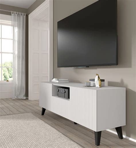 Mueble De Tv Ravenna B Cm D S Blanco Mate Patas Negras