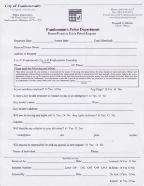 Fillable Online Home Watch Form Frankenmuth City Hall Fax Email Print