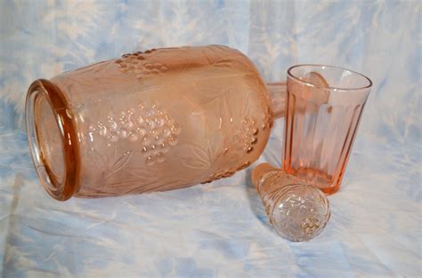 Vintage Pink Glass Decanter Set With Stopper Whiskey Wine Etsy