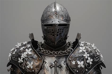 A Knight In Full Armor With A Chain Around His Neck And A Cross On His