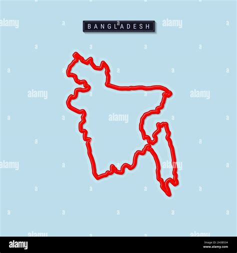 Bangladesh Bold Outline Map Glossy Red Border With Soft Shadow