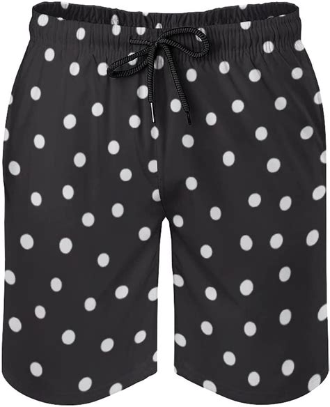 Mens Black White Polka Dots Swim Trunks Quick Dry Beach Pants Board