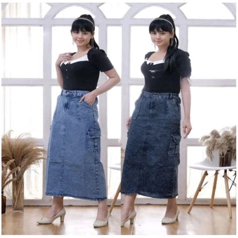 Jual Rok Cargo Jeans Stretch Premium Rok Cargo Kekinian Belah