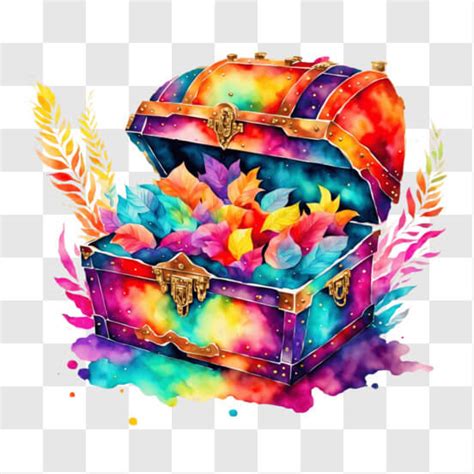 Download Colorful Treasure Chest With Flowers And Plants Png Online