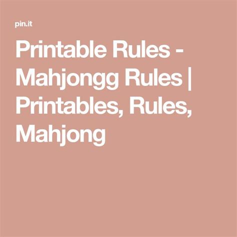 Printable Mahjongg Rules