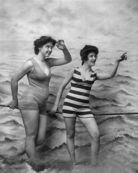 Two Women Posing In Bathing Suits 8x10 Reprint Of Old Photo Vintage