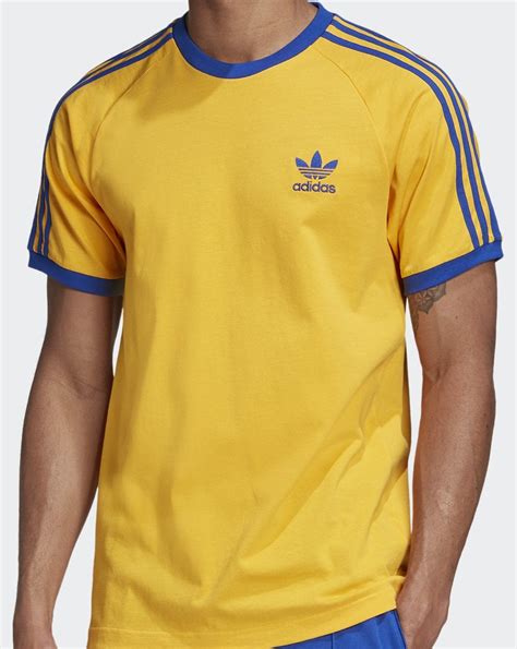 Adidas Originals 3 Stripes T Shirt Active Gold Royal Blue