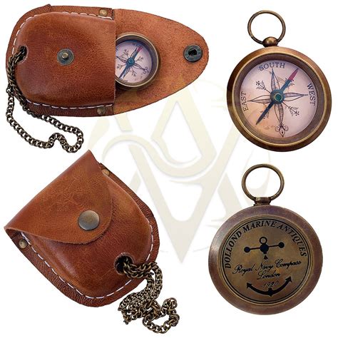 Brass Compass In Leather Case Pocket Chain Compass Watch Etsy