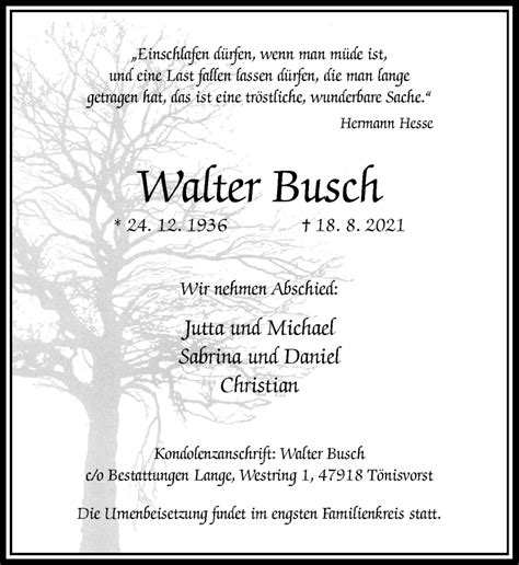 Alle Traueranzeigen für Walter Busch trauer rp online de