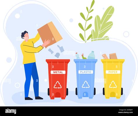 Garbage Separation Metal Plastic And Paper Vector Garbage Stock Vector