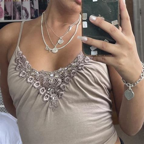 Nude Cami Crop Top Sparkly V Neck Details Size Depop