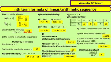 Nth Term Formula Of A Linear Sequence Teaching Resources