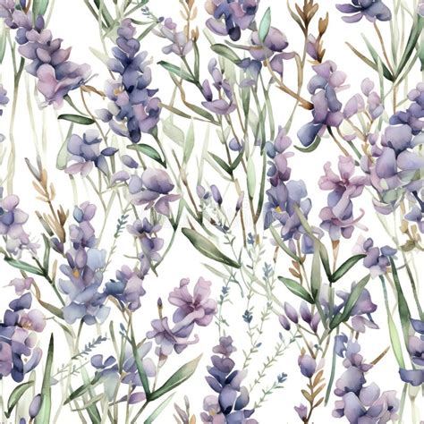 Seamless Watercolor Pattern With Lavender Flowers Floral Illustration