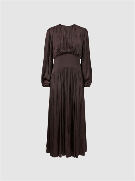 Florere Pleated Midi Dress In Chocolate Reiss