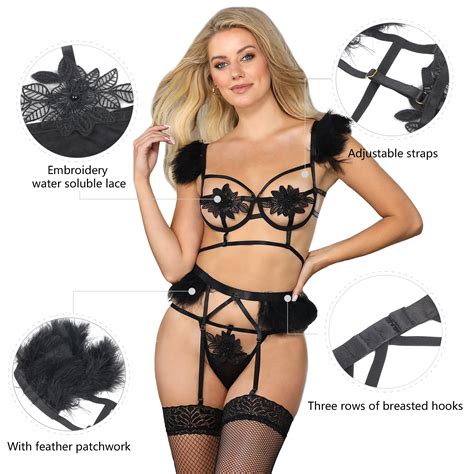 Sexy Lingerie Set For Mature Women Embroidery Fur Design