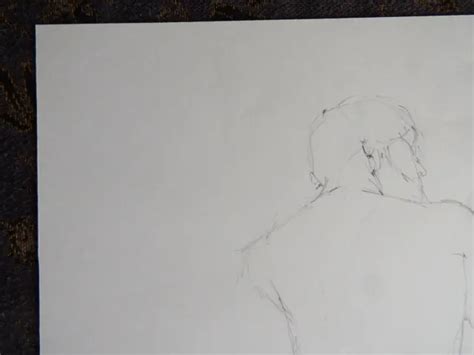 Original Pencil Life Drawing Of A Male Nude Model In A Seated Back Pose