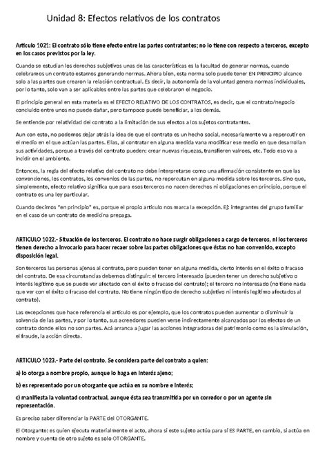 Unidad 8 Contratos Unidad 8 Efectos Relativos De Los Contratos