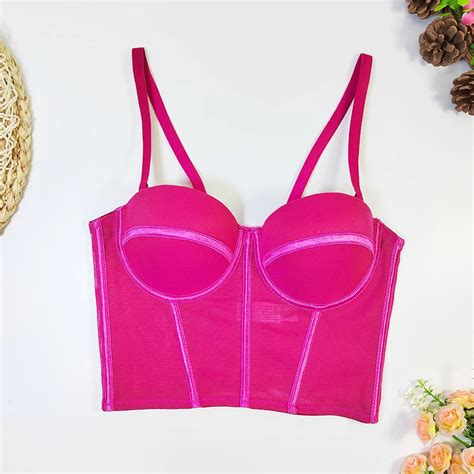 Pink Sheer Mesh Bustier Crop Top On Luulla