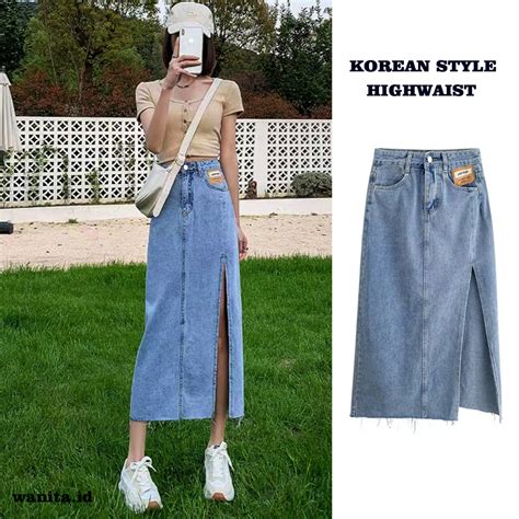 Jual Wanita IdRok Jumbo Wanita Rok Jeans Panjang Gaya Korea Rok A