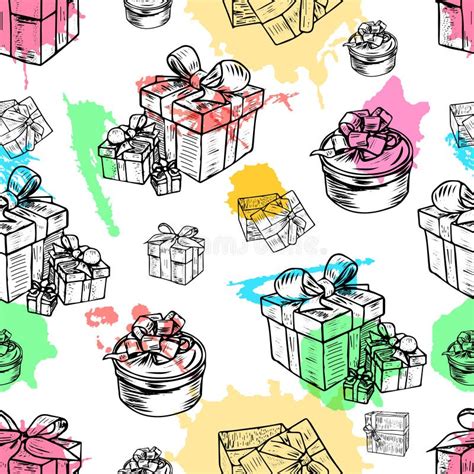 Vector Illustration Set Of Gift Boxes With Bows And Ribbons Hand Drawn