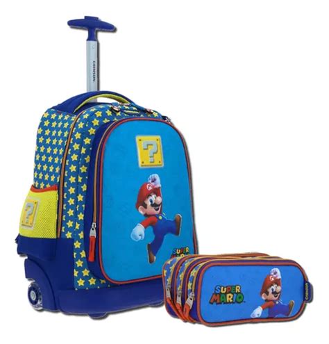 Kit Mochila Con Ruedas Led Lapicera Chenson Mario Bros Powp