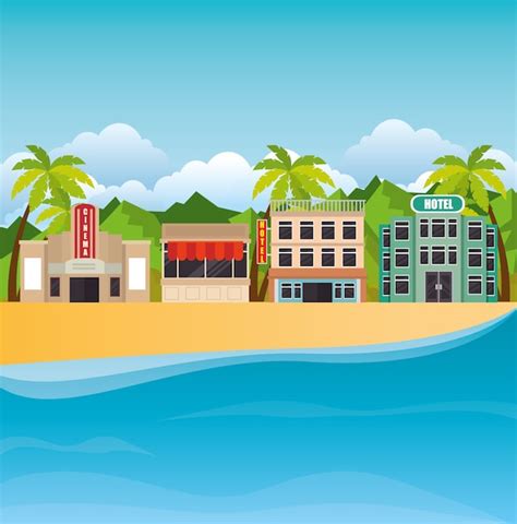 Premium Vector Tropical Beach Summer Scene