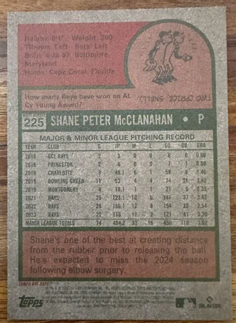 2024 Topps Heritage 225 Shane McClanahan Black Border Variation Tampa