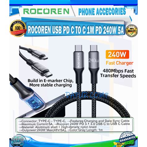 Jual Rocoren Usb Pd W C To C Pd Fast Charging Cable For Laptop