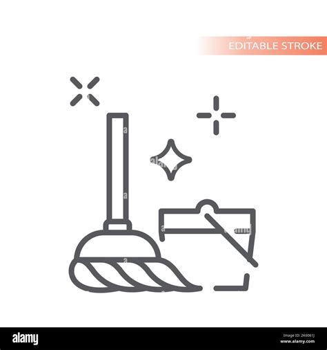 Mop And Bucket Line Vector Icon Clean And Cleaning Outlined Symbol