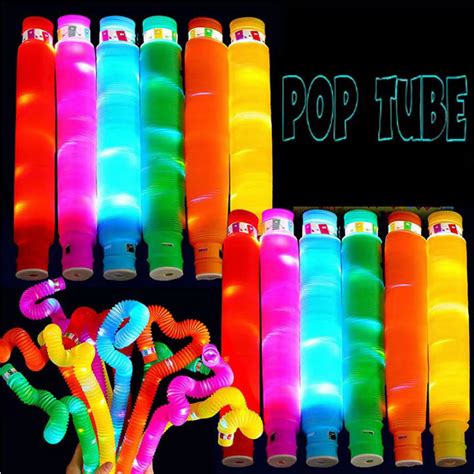 5 10pcs Luminous Pop Tube With Led Lighting Decompression Toy Diy Telescopic Pop Tube Bellows