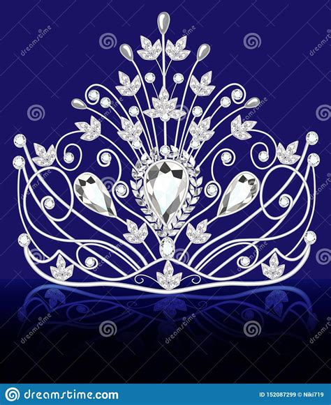 Diadem Crown Female Tiara With Precious Stones With Reflection Stock