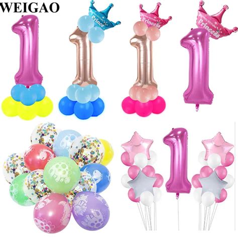 WEIGAO Happy Birthday Party Balloons 1 One Foil Balloons 1st Birthday ...