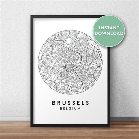 Brussels City Map Printable Street Map Art Brussels Map Etsy