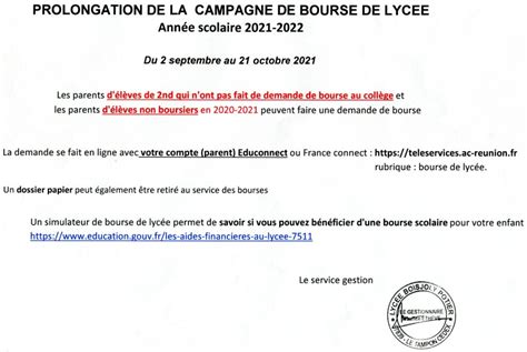 Prolongation de la campagne de bourse de lycée 2021 2022 Lycée