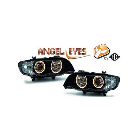 SET DE DEUX PHARES FOND NOIR AVEC ANGEL EYES BMW X5 E53 PHASE 1 99 03